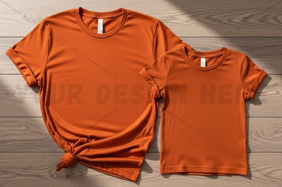 Burnt orange t-shirt set for adult and child Mock Up Photo Regulrcrative 