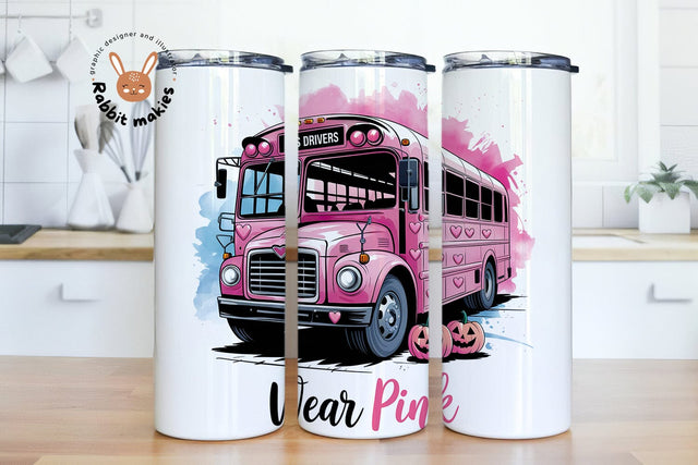 Bus Drivers Wear Pink Cancer Awareness 20oz Sublimation Tumbler Wrap, Digital Download Sublimation Rabbitmakies 