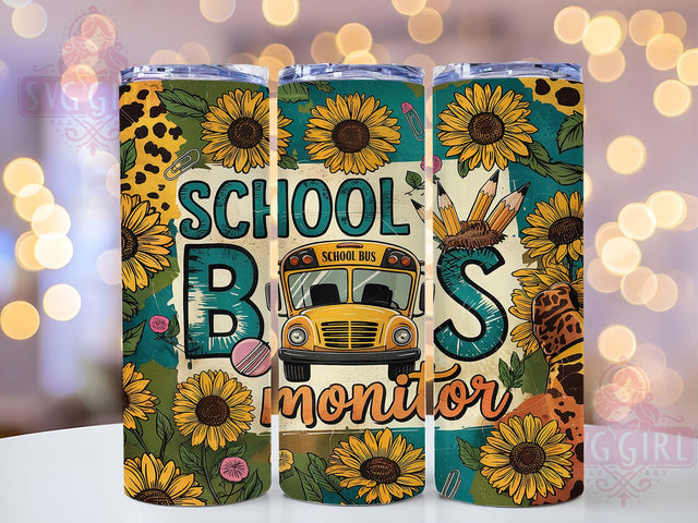 Bus Monitor Sunflower 20oz Tumbler, Sunflower Tumbler Design, 20oz Sublimation Wrap, Bus Staff Gift, Floral School Tumbler, Appreciation Tumbler Wrap, Yellow Flower Design Sublimation SvggirlplusArt 