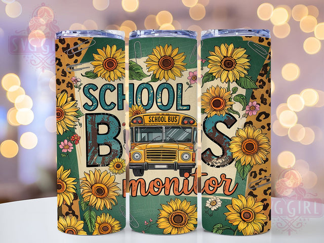 Bus Monitor Sunflower 20oz Tumbler, Sunflower Tumbler Design, 20oz Sublimation Wrap, Bus Staff Gift, Floral School Tumbler, Appreciation Tumbler Wrap, Yellow Flower Design Sublimation SvggirlplusArt 