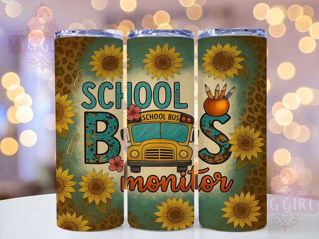 Bus Monitor Sunflower 20oz Tumbler, Sunflower Tumbler Design, 20oz Sublimation Wrap, Bus Staff Gift, Floral School Tumbler, Appreciation Tumbler Wrap, Yellow Flower Design Sublimation SvggirlplusArt 