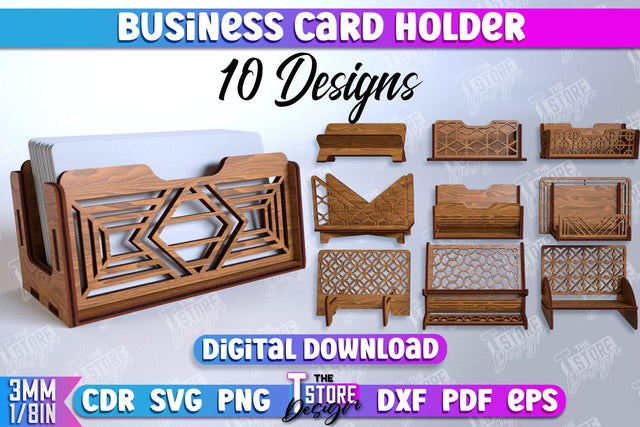Business Card Holder Bundle | Office Accessory | Business Card Stand | CNC Files SVG The T Store Design 