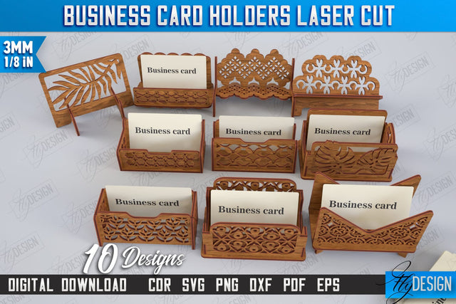 Business Card Holders Laser Cut Bundle | Office Accessory | Business Card Stand | CNC Files SVG Fly Design 