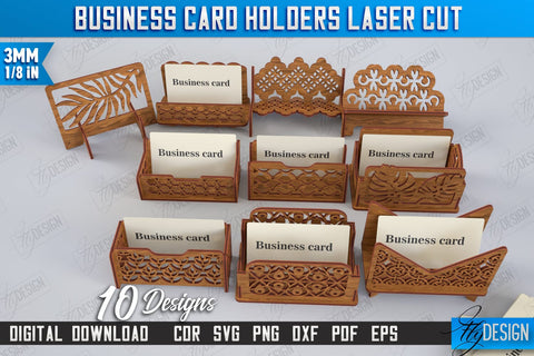 Business Card Holders Laser Cut Bundle | Office Accessory | Business Card Stand | CNC Files SVG Fly Design 