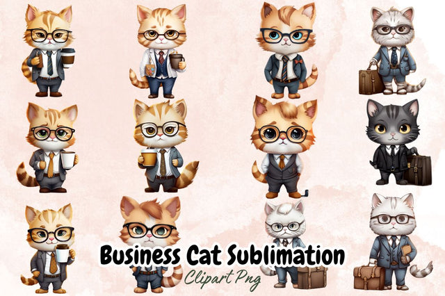 Business Cat Sublimation Clipart Bundle SVG Designangry 