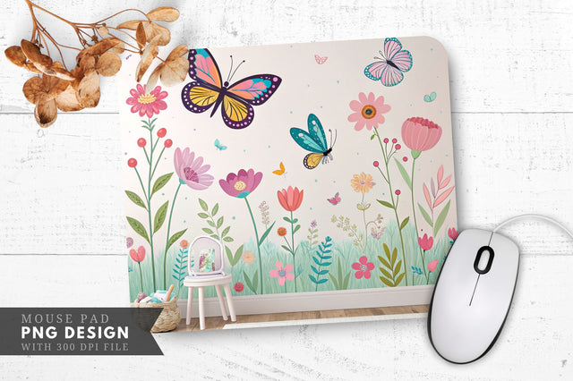Butterflies and Flowers Mural Mouse Pad PNG Design Sublimation Regulrcrative 