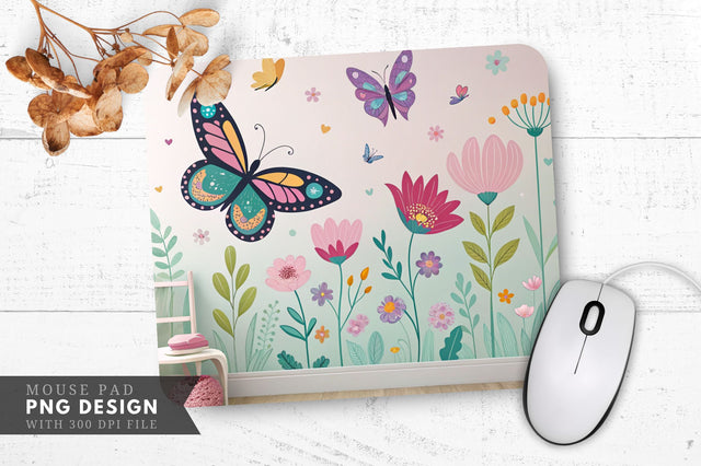 Butterflies and Flowers Mural Mouse Pad PNG Design Sublimation Regulrcrative 