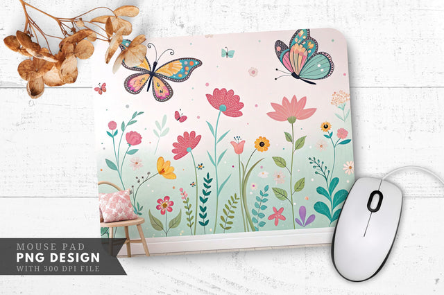 Butterflies and Flowers Mural Mouse Pad PNG Design Sublimation Regulrcrative 