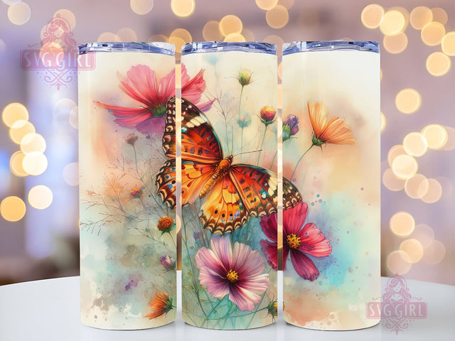 Butterflies and Flowers Pastel Design, Butterflies Tumbler Wrap for Sublimation, Butterflies 20 oz Skinny Tumbler, Tapered and Straight, PNG Digital Download Sublimation SvggirlplusArt 