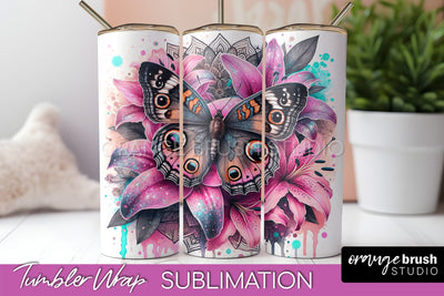 Butterflies and Flowers Tumbler Wrap, Tropical Tumbler PNG Sublimation OrangeBrushStudio 
