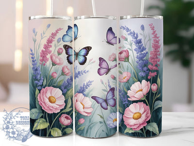 Butterflies And Wildflowers Tumbler, Wildflowers Design, Nature Theme, Vibrant Pattern, Elegant Style, 20Oz Tumbler, Sublimation Wrap Sublimation ToriDesigns 