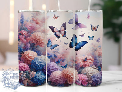 Butterflies And Wildflowers Tumbler, Wildflowers Design, Nature Theme, Vibrant Pattern, Elegant Style, 20Oz Tumbler, Sublimation Wrap Sublimation ToriDesigns 
