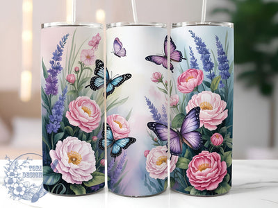 Butterflies And Wildflowers Tumbler, Wildflowers Design, Nature Theme, Vibrant Pattern, Elegant Style, 20Oz Tumbler, Sublimation Wrap Sublimation ToriDesigns 