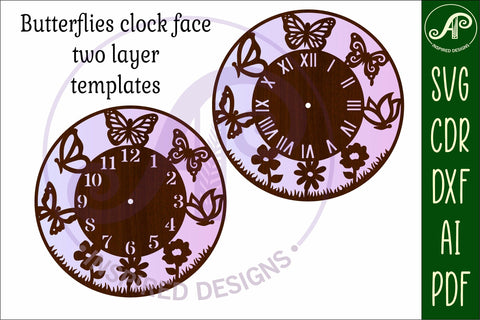 Butterflies clock wall clock laser cut files, SVG SVG APInspireddesigns 