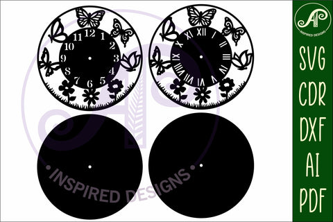 Butterflies clock wall clock laser cut files, SVG SVG APInspireddesigns 