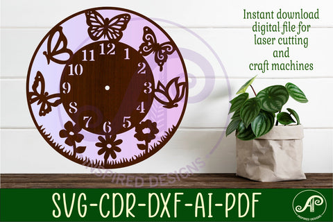 Butterflies clock wall clock laser cut files, SVG SVG APInspireddesigns 