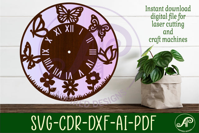 Butterflies clock wall clock laser cut files, SVG SVG APInspireddesigns 