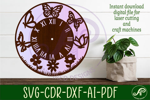 Butterflies clock wall clock laser cut files, SVG SVG APInspireddesigns 