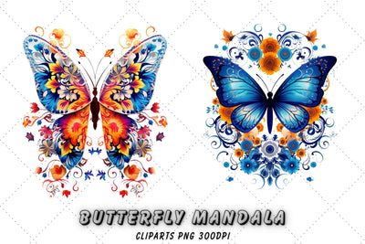 Butterflies Flowers And Mandala Patterns Transparent PNG Clipart - Printable Floral Boho T-Shirt, Mug Sublimation Sublimation FloridPrintables 