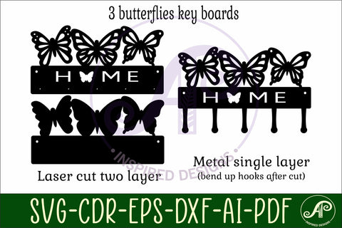 Butterflies Key holder designs for wood and metal cutting SVG APInspireddesigns 