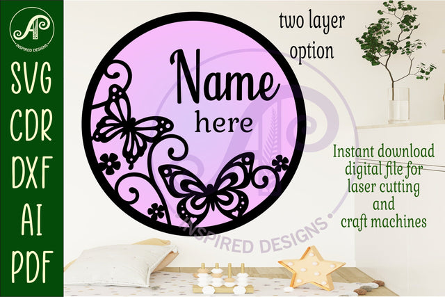 Butterflies layered named wall sign SVG APInspireddesigns 