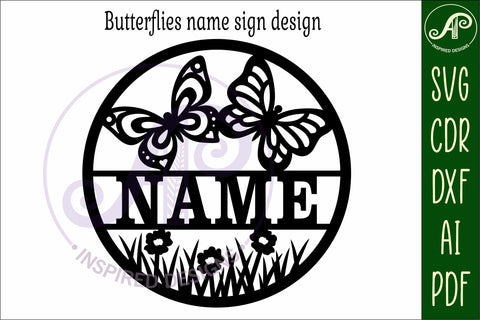 Butterflies name sign svg laser cut template SVG APInspireddesigns 