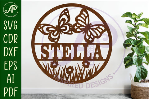 Butterflies name sign svg laser cut template SVG APInspireddesigns 