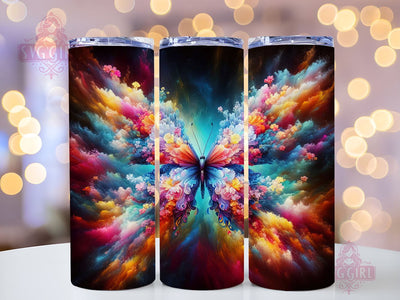 Butterflies Neon 20oz Tumbler Wrap Sublimation Design, Straight Tapered Tumbler Wrap, Butterflies Tumbler Png, Instant Digital Download Sublimation SvggirlplusArt 