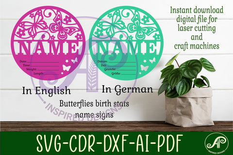 Butterflies Newborn Baby stats, Birth plaque, name SVG APInspireddesigns 