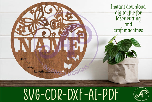 Butterflies Newborn Baby stats, Birth plaque, name SVG APInspireddesigns 