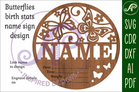 Butterflies Newborn Baby stats, Birth plaque, name SVG APInspireddesigns 