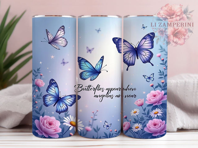 Butterflies Tumbler, Angel Decor, Inspirational Drinkware, Memorial Gift, Sublimation Design, Nature Lover Mug, Spiritual Gifts Sublimation Li Zamperini 