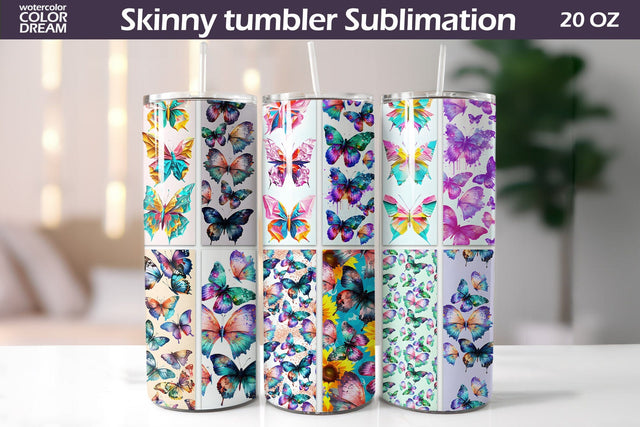 Butterflies Tumbler Wrap Sublimation WatercolorColorDream 