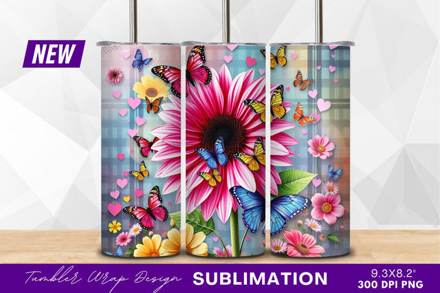 Butterflies With Flowers Hearts Tumbler Png Sublimation Regulrcrative 