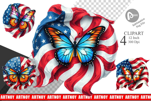 Butterfly 4th of July Clipart Sublimation artnoy 