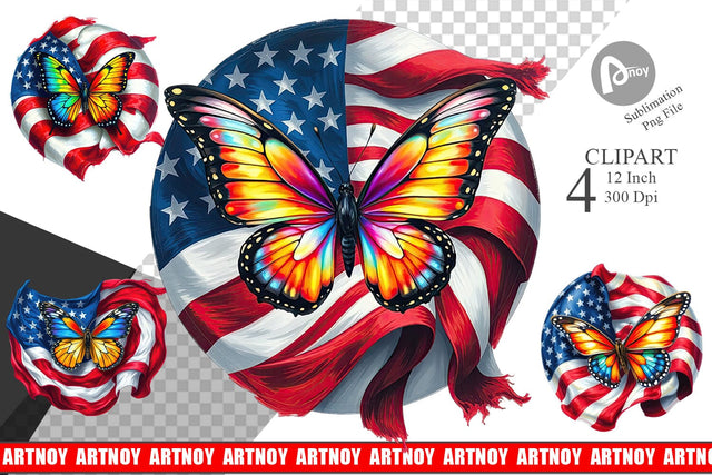 Butterfly 4th of July Clipart Sublimation artnoy 