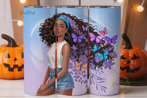 Butterfly Afro Girl 20oz Tumbler Wrap Sublimation PixelChick 