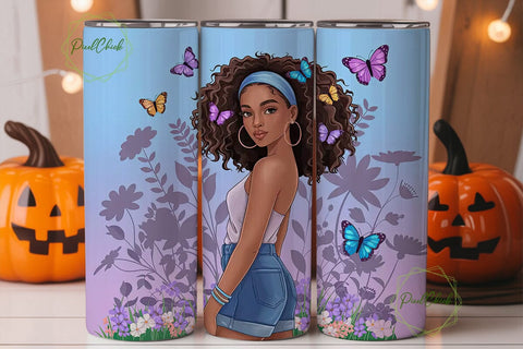 Butterfly Afro Girl 20oz Tumbler Wrap Sublimation PixelChick 