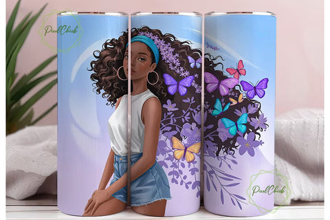 Butterfly Afro Girl 20oz Tumbler Wrap Sublimation PixelChick 