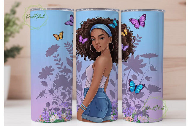 Butterfly Afro Girl 20oz Tumbler Wrap Sublimation PixelChick 