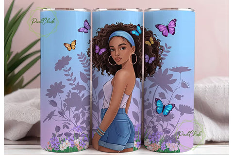 Butterfly Afro Girl 20oz Tumbler Wrap Sublimation PixelChick 