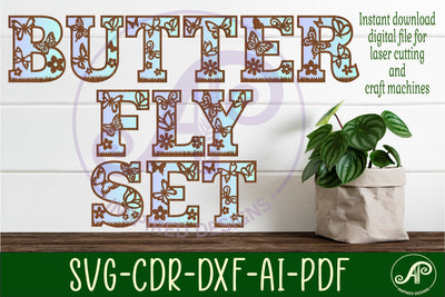 Butterfly alphabet set. 2 layer letters. 52 letter options SVG APInspireddesigns 
