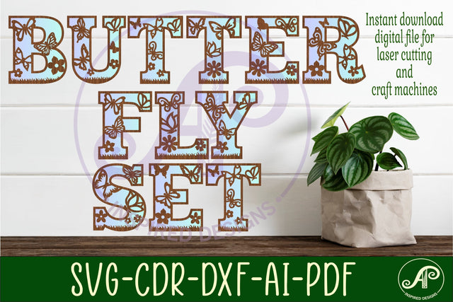 Butterfly alphabet set. 2 layer letters. 52 letter options SVG APInspireddesigns 