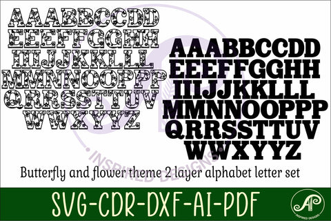 Butterfly alphabet set. 2 layer letters. 52 letter options SVG APInspireddesigns 