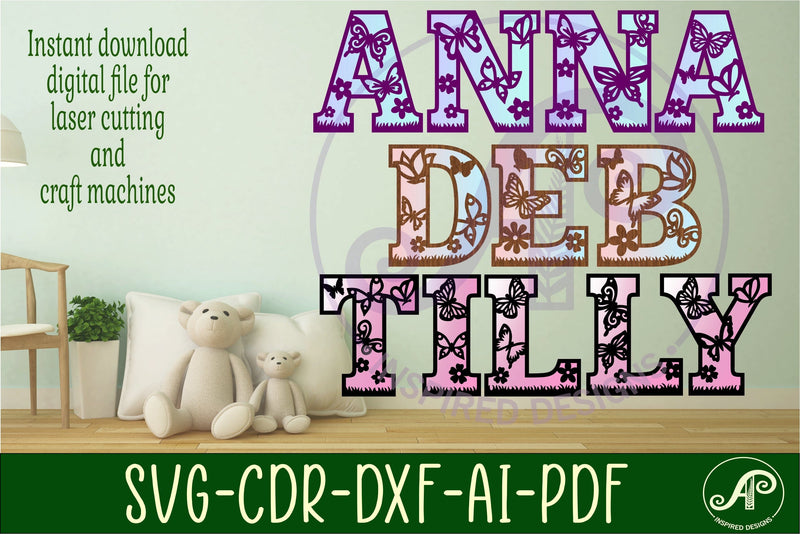 Butterfly alphabet set. 2 layer letters. 52 letter options - So Fontsy