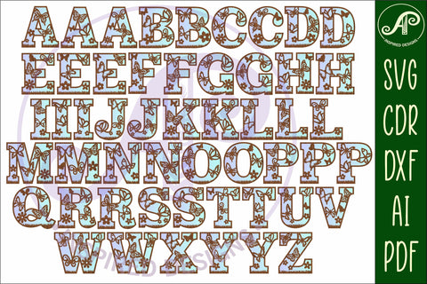 Butterfly alphabet set. 2 layer letters. 52 letter options SVG APInspireddesigns 