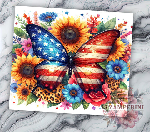 Butterfly American Flag 20oz Tumbler Wrap PNG, 4th of July Tumbler Png, Straight & Tapered Tumbler Wrap, Instant Digital Download Sublimation Li Zamperini 