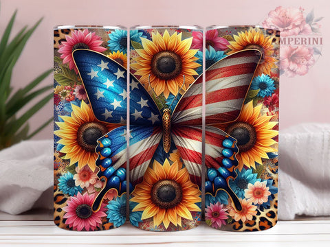 Butterfly American Flag 20oz Tumbler Wrap PNG, 4th of July Tumbler Png, Straight & Tapered Tumbler Wrap, Instant Digital Download Sublimation Li Zamperini 