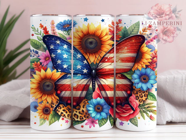 Butterfly American Flag 20oz Tumbler Wrap PNG, 4th of July Tumbler Png, Straight & Tapered Tumbler Wrap, Instant Digital Download Sublimation Li Zamperini 