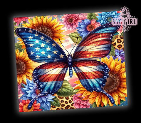 Butterfly American Flag 20oz Tumbler Wrap Sublimation Design, Straight Tapered Tumbler Wrap, 4th of July Tumbler Png, Instant Digital Download Sublimation SvggirlplusArt 